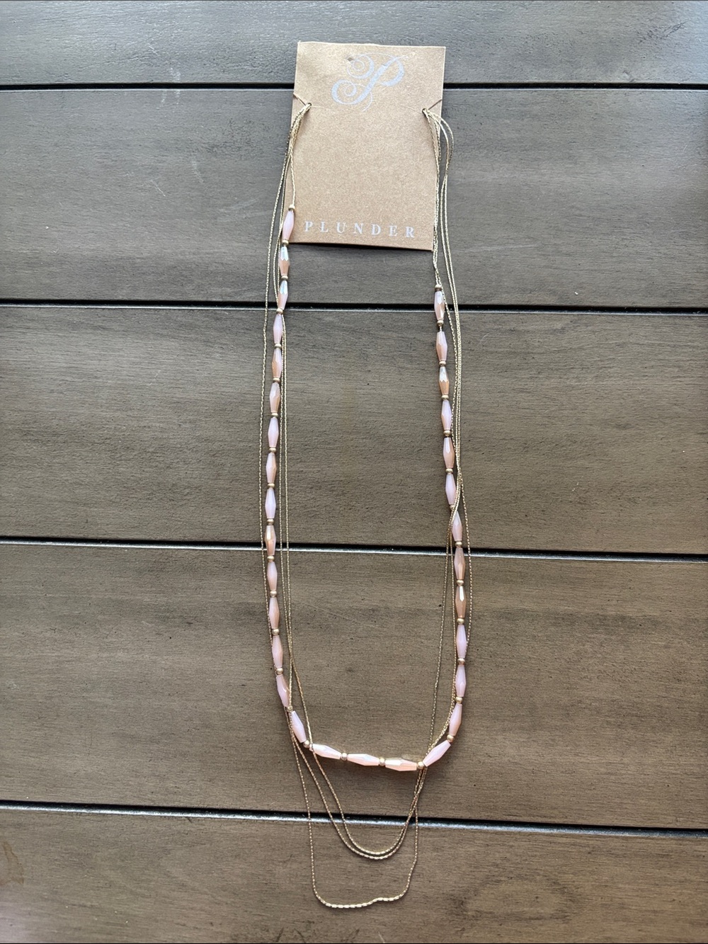 768. Plunder Gold-Tone Layered Necklace with Pale Pink Beads